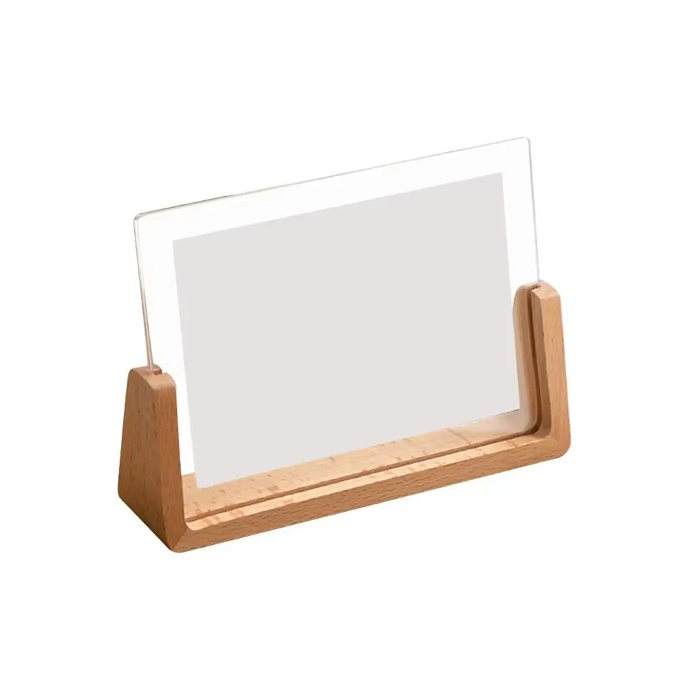 Elegant Walnut & Beech U-Shaped Acrylic Photo Frame - Perfect for Wedding Memories & Office Decor