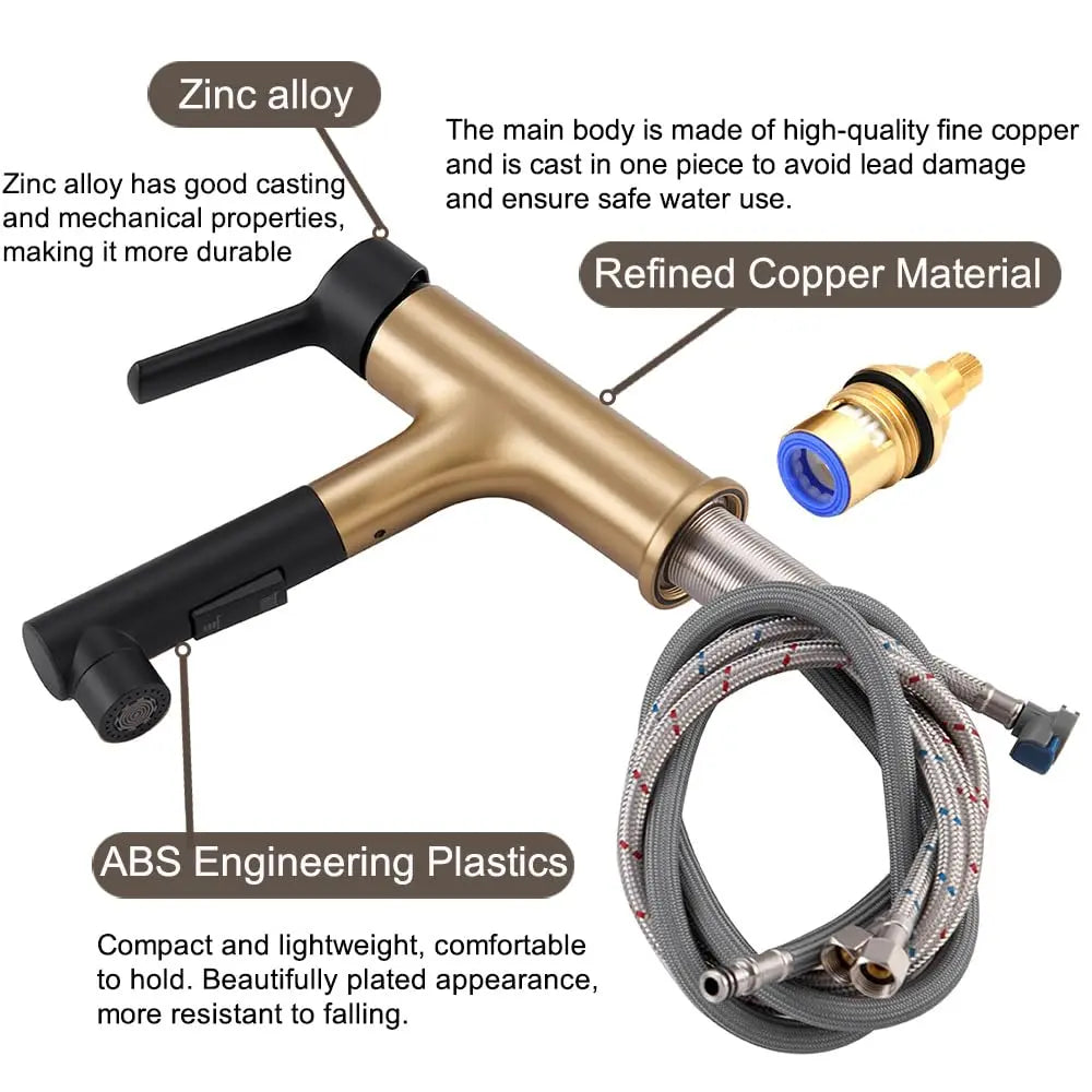 Bathroom Sink Faucet with Pull Out Sprayer Single Handle Modern Bathroom Basin Faucet Solid Brass Faucet for with Bathroom Sink Deck Plate 1 Hole with Cover Plat