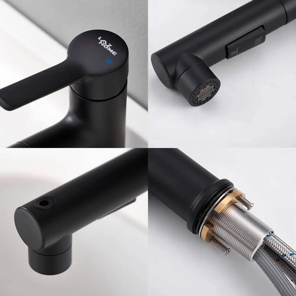 Bathroom Sink Faucet with Pull Out Sprayer Single Handle Modern Bathroom Basin Faucet Solid Brass Faucet for with Bathroom Sink Deck Plate 1 Hole with Cover Plat
