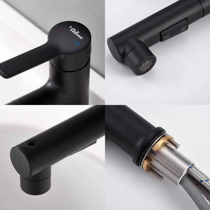 Bathroom Sink Faucet with Pull Out Sprayer Single Handle Modern Bathroom Basin Faucet Solid Brass Faucet for with Bathroom Sink Deck Plate 1 Hole with Cover Plat