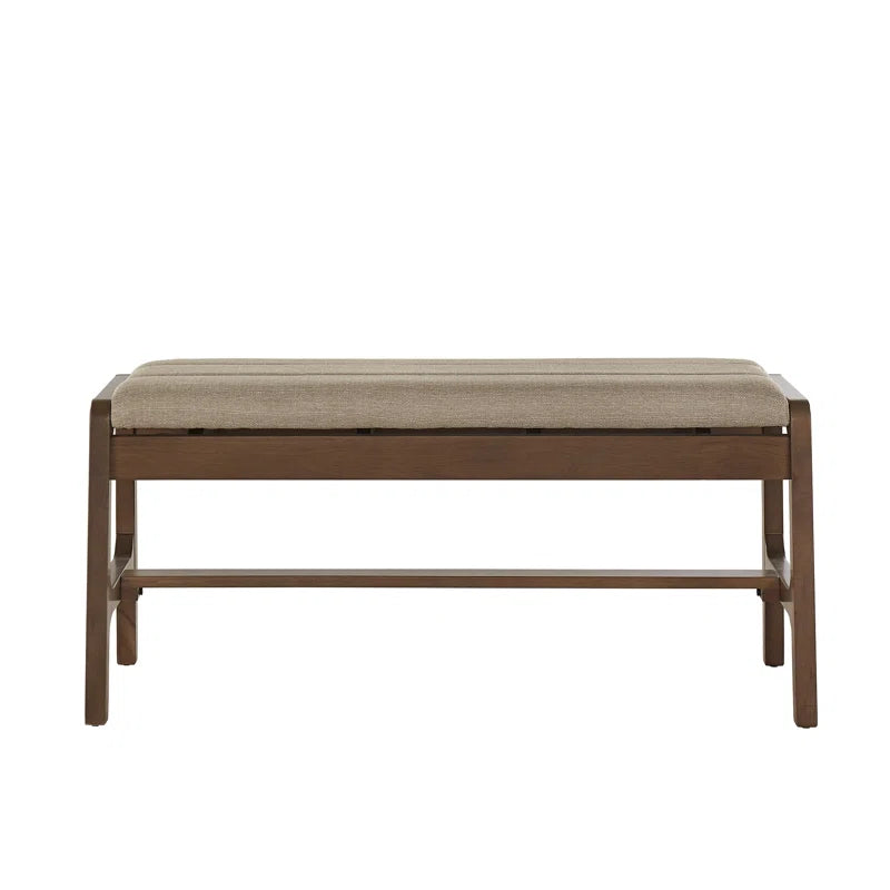 Skovde Modern Scandinavian Wood Finish Bench - Beige Fabric, Walnut Veneer