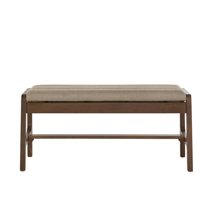 Skovde Modern Scandinavian Wood Finish Bench - Beige Fabric, Walnut Veneer
