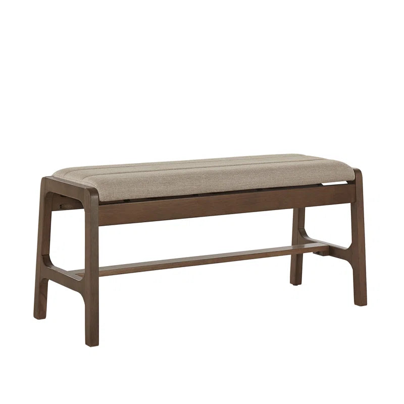 Skovde Modern Scandinavian Wood Finish Bench - Beige Fabric, Walnut Veneer