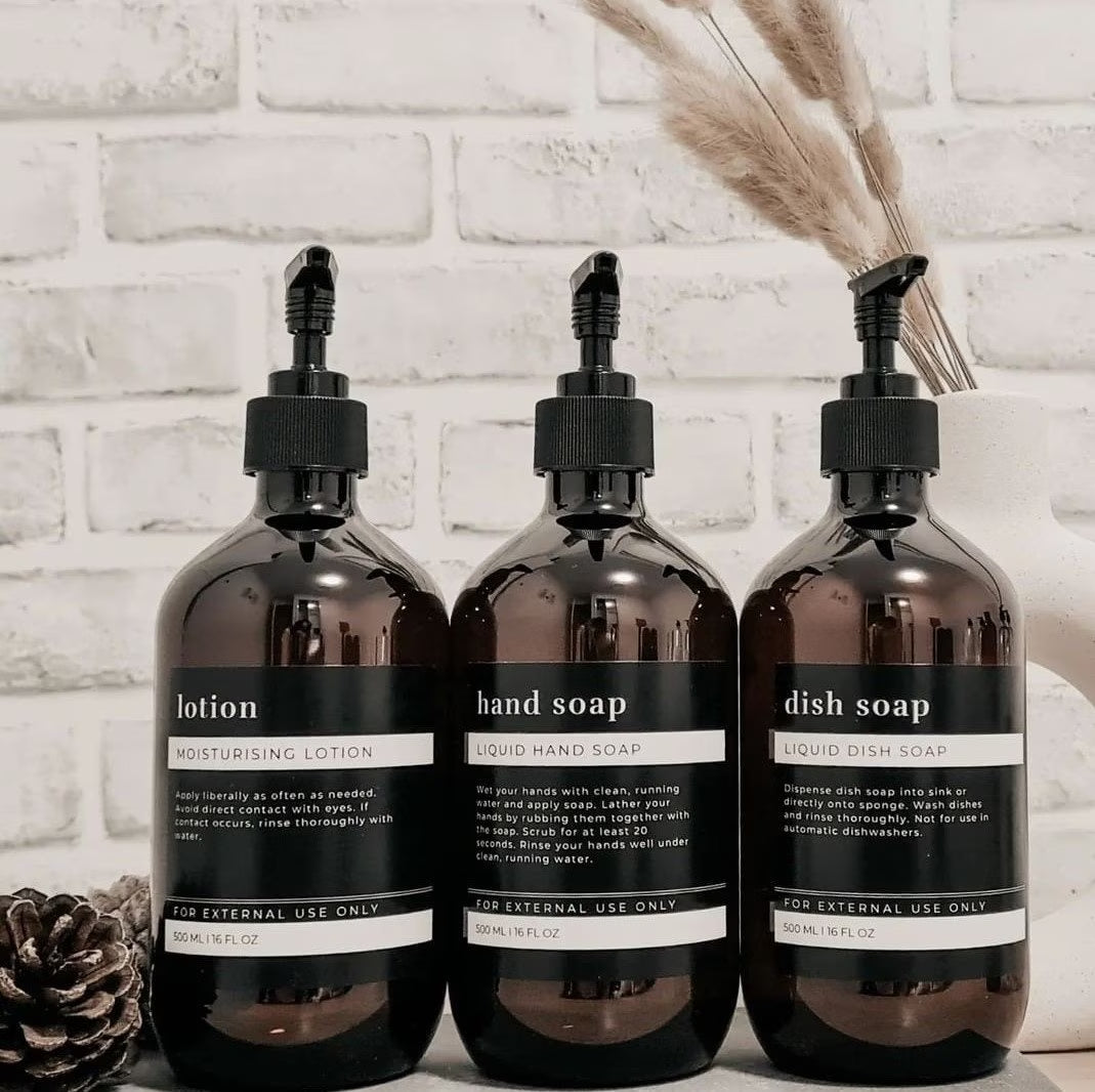 Elevate Your Space with Minimalist Amber Bottles - Eco-Friendly Lotion Pump Dispenser for Home & Kitchen