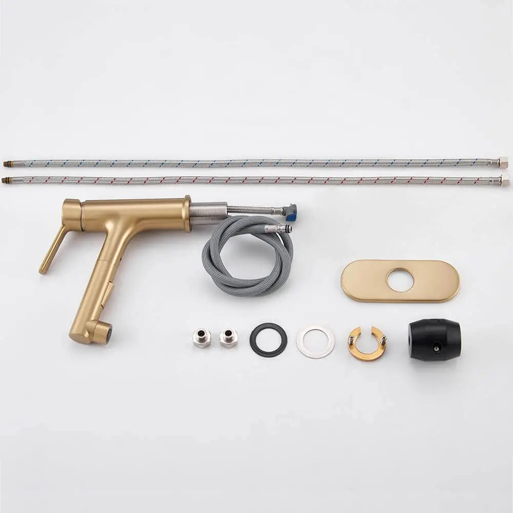 Bathroom Sink Faucet with Pull Out Sprayer Single Handle Modern Bathroom Basin Faucet Solid Brass Faucet for with Bathroom Sink Deck Plate 1 Hole with Cover Plat