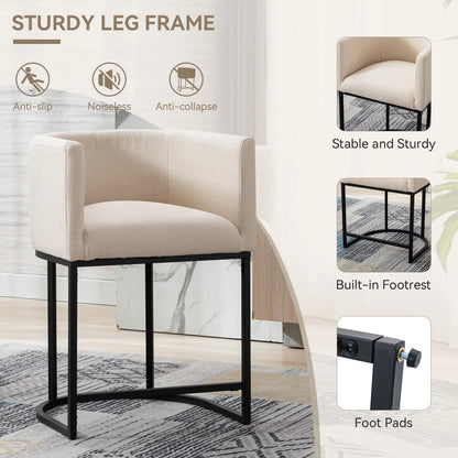 CHAIRUS 24" Counter Height Bar Stools, Modern Barrel Counter Stools with Backrest and Arms, Linen Fabric Bar Chairs with Black Metal Frames and Footrest,Upholstered Accent Bar Stools for Kitchen Island, Dining Room,Cream