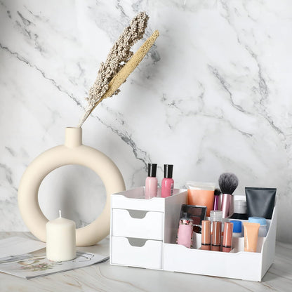 Elegant White Cosmetic Storage Organizer - Perfect for Your Vanity, Bathroom Counter, or Dresser - Effortlessly Organize Cosmetics, Jewelry, and Hair Accessories!