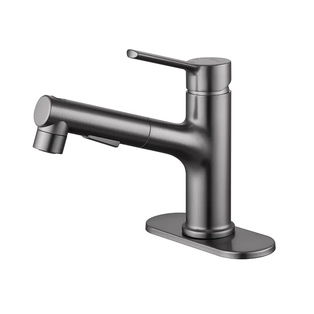 Bathroom Sink Faucet with Pull Out Sprayer Single Handle Modern Bathroom Basin Faucet Solid Brass Faucet for with Bathroom Sink Deck Plate 1 Hole with Cover Plat