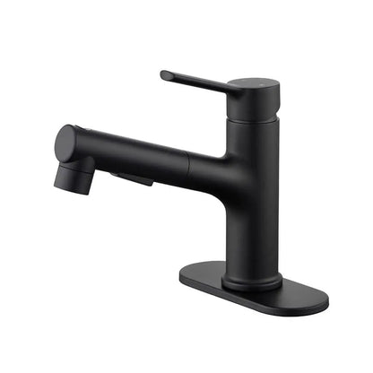 Bathroom Sink Faucet with Pull Out Sprayer Single Handle Modern Bathroom Basin Faucet Solid Brass Faucet for with Bathroom Sink Deck Plate 1 Hole with Cover Plat