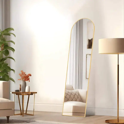 Full Length Black-Arched Floor Mirror with Stand Glassless Design for Bedroom or Living Room Aluminium Decor