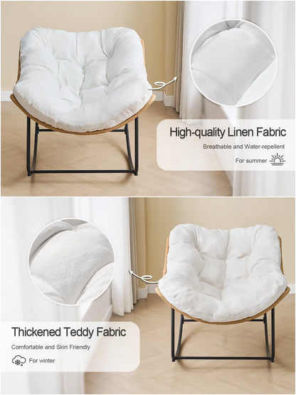 【Double-Side Fabric & SPOTLIGHT DAY】ONBRILL Oversized Indoor Outdoor Rocking Chairs, Comfy Papasan Rocking Chair with Padded Cushion, Rattan Wicker Lounge Chair, Modern Reading Accent Chair for Balcony Garden, Livingroom Furniture,Christmas Gift