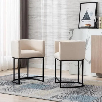 CHAIRUS 24" Counter Height Bar Stools, Modern Barrel Counter Stools with Backrest and Arms, Linen Fabric Bar Chairs with Black Metal Frames and Footrest,Upholstered Accent Bar Stools for Kitchen Island, Dining Room,Cream