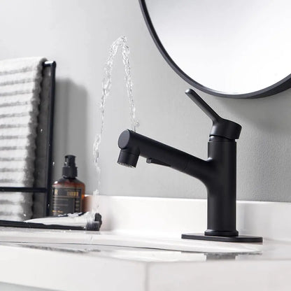 Bathroom Sink Faucet with Pull Out Sprayer Single Handle Modern Bathroom Basin Faucet Solid Brass Faucet for with Bathroom Sink Deck Plate 1 Hole with Cover Plat
