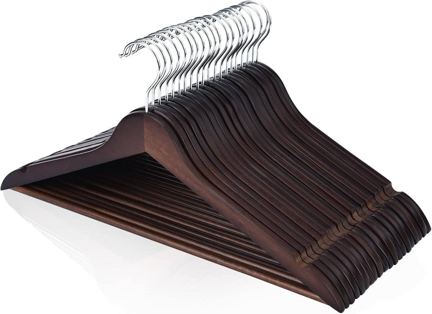 Premium 30 Pack Wooden Hangers - Elegant Smooth Finish with 360° Swivel Hook and Notches for Versatile Clothing Storage - Lightweight Walnut Wood for Coats, Suits, Dresses, and More