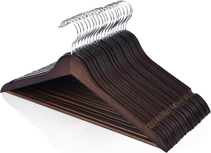Premium 30 Pack Wooden Hangers - Elegant Smooth Finish with 360° Swivel Hook and Notches for Versatile Clothing Storage - Lightweight Walnut Wood for Coats, Suits, Dresses, and More