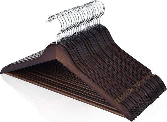 Premium 30 Pack Wooden Hangers - Elegant Smooth Finish with 360° Swivel Hook and Notches for Versatile Clothing Storage - Lightweight Walnut Wood for Coats, Suits, Dresses, and More