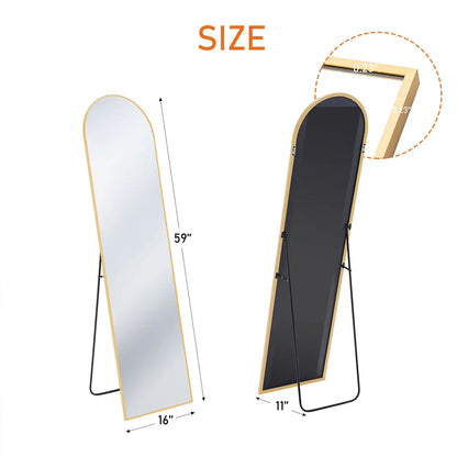 Full Length Black-Arched Floor Mirror with Stand Glassless Design for Bedroom or Living Room Aluminium Decor