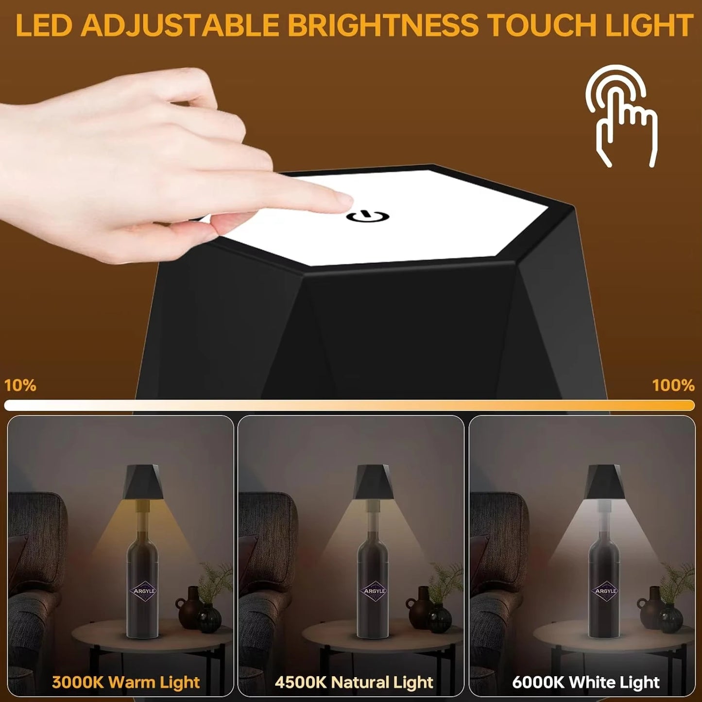 Wireless Wine Bottle Lamp Type-C Charging Touch Control Wine Bottle Light Dimming LED Table Lamp Cafe Bar Atmosphere Night Light