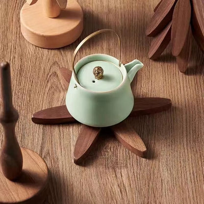 4PCS Trivets Wooden Trivets for Hot Dishes Insulation Pad Tree Shape Trivet Set Coaster for Teapot Hot Pots Halloween Christmas