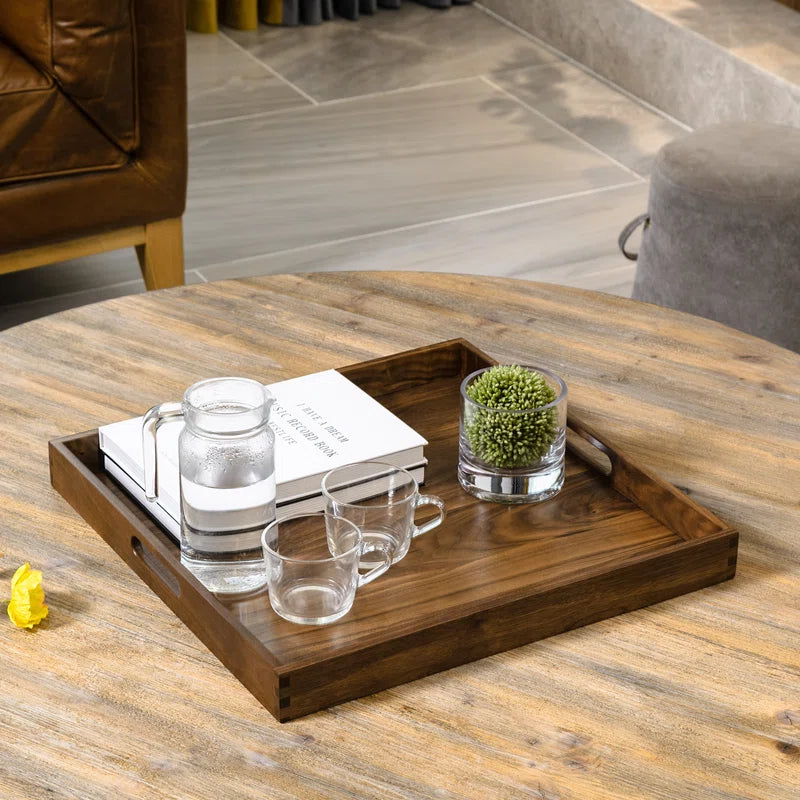 Elegant Black Walnut Solid Wood Serving Tray - Perfect for Ottomans!