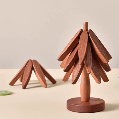 4PCS Trivets Wooden Trivets for Hot Dishes Insulation Pad Tree Shape Trivet Set Coaster for Teapot Hot Pots Halloween Christmas