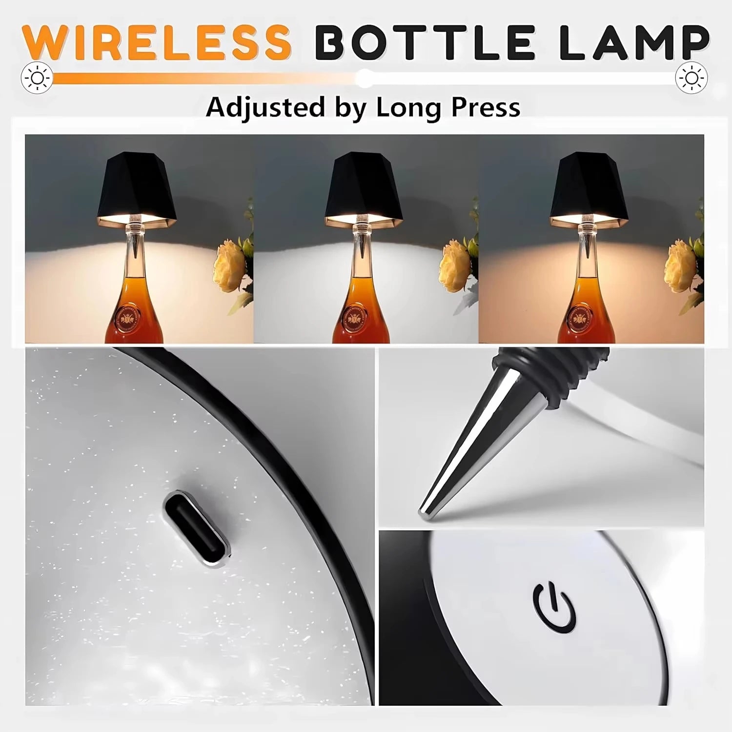 Wireless Wine Bottle Lamp Type-C Charging Touch Control Wine Bottle Light Dimming LED Table Lamp Cafe Bar Atmosphere Night Light