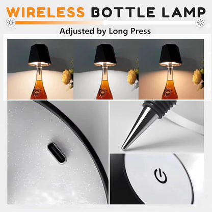 Wireless Wine Bottle Lamp Type-C Charging Touch Control Wine Bottle Light Dimming LED Table Lamp Cafe Bar Atmosphere Night Light