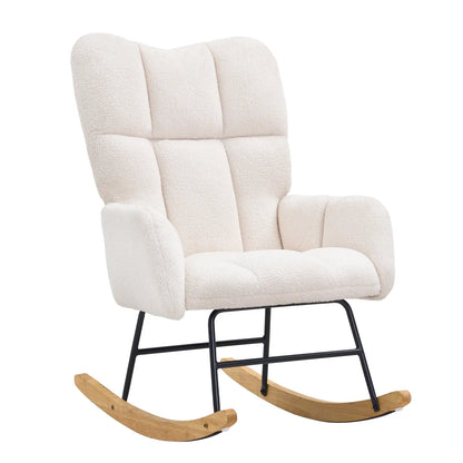 VEVOR Rocking Chair Nursery, Glider Rocking Chair with Soft Seat and High Backrest, 250 Lbs Weight Capacity Teddy Fabric, Upholstered Glider Rocker Chair for Nursery, Bedroom, Living Room, Ivory White