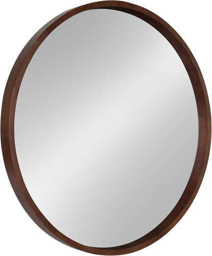 Elegant 30-Inch Hutton Round Walnut Decorative Wall Mirror - Perfect for Any Space