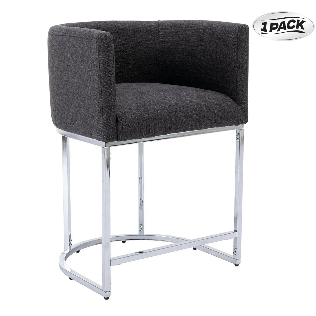 CHAIRUS 24" Counter Height Bar Stools, Modern Barrel Counter Stools with Backrest and Arms, Linen Fabric Bar Chairs with Black Metal Frames and Footrest,Upholstered Accent Bar Stools for Kitchen Island, Dining Room,Cream