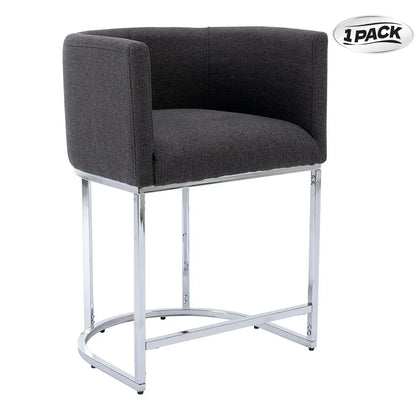 CHAIRUS 24" Counter Height Bar Stools, Modern Barrel Counter Stools with Backrest and Arms, Linen Fabric Bar Chairs with Black Metal Frames and Footrest,Upholstered Accent Bar Stools for Kitchen Island, Dining Room,Cream