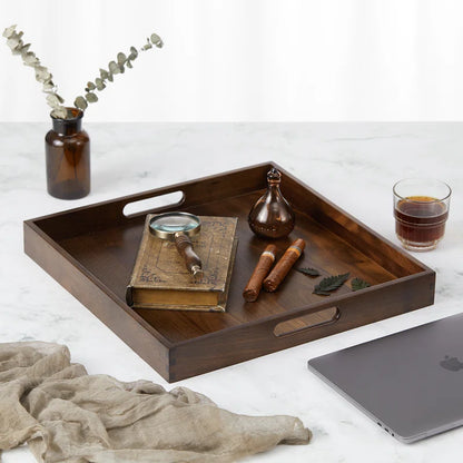 Elegant Black Walnut Solid Wood Serving Tray - Perfect for Ottomans!