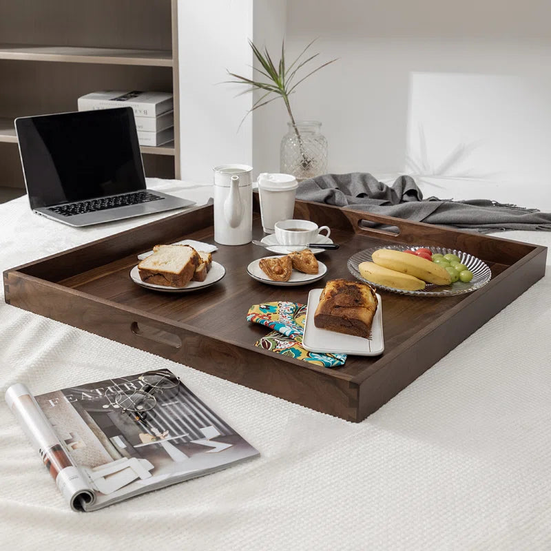 Elegant Black Walnut Solid Wood Serving Tray - Perfect for Ottomans!