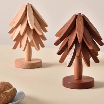 4PCS Trivets Wooden Trivets for Hot Dishes Insulation Pad Tree Shape Trivet Set Coaster for Teapot Hot Pots Halloween Christmas