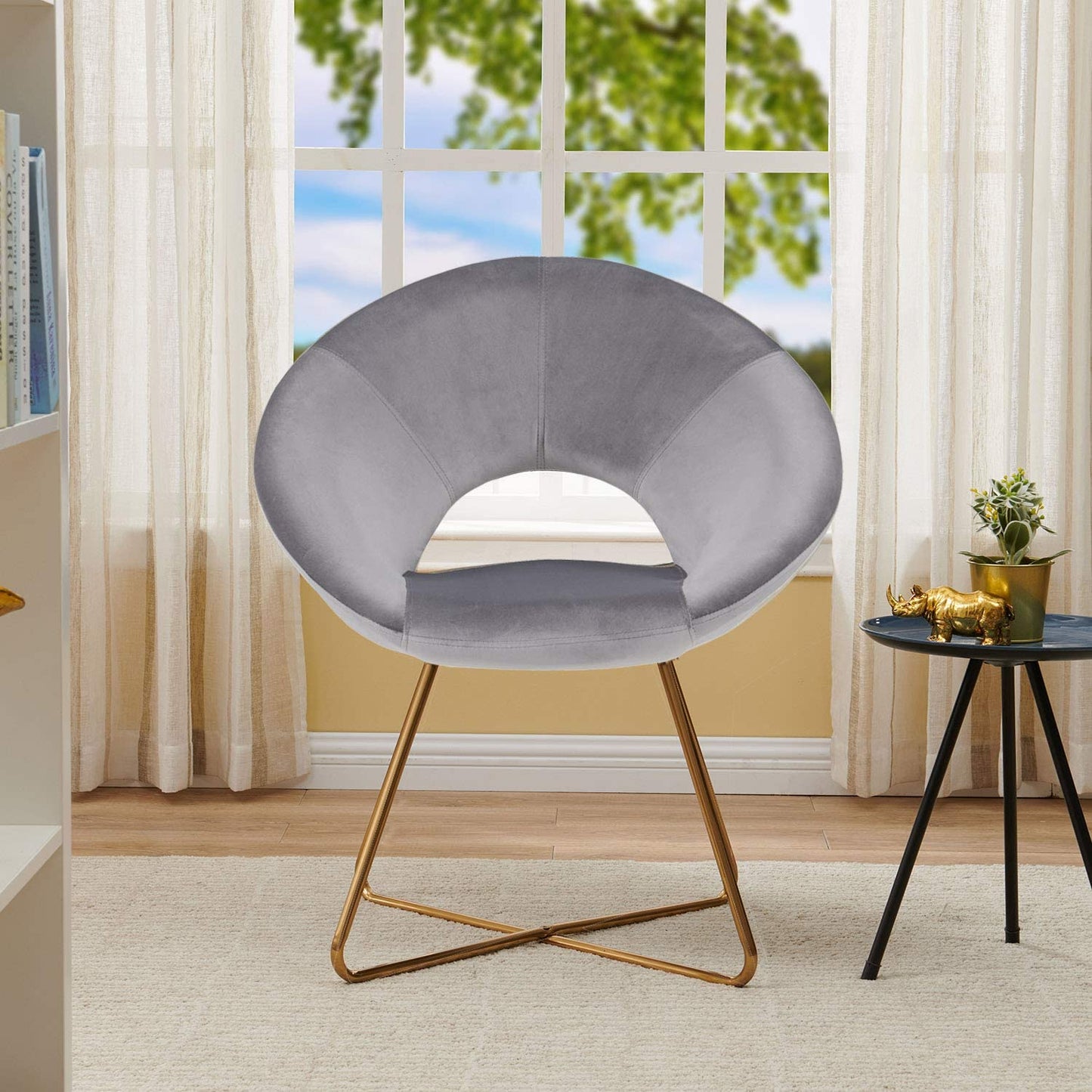 Modern Accent Velvet Chairs Single Sofa Comfy Upholstered Arm Chair Mid-Century Leisure Lounge Chairs with Golden Metal Frame Legs 1 PCS Grey