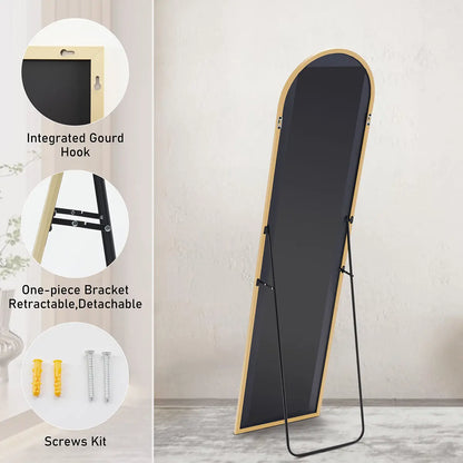 Full Length Black-Arched Floor Mirror with Stand Glassless Design for Bedroom or Living Room Aluminium Decor