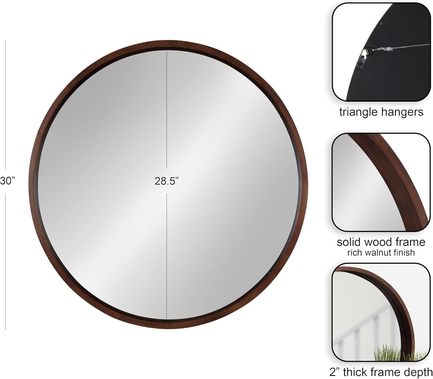 Elegant 30-Inch Hutton Round Walnut Decorative Wall Mirror - Perfect for Any Space