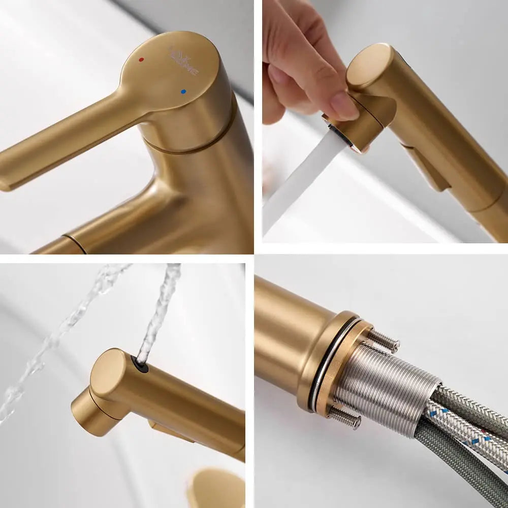 Bathroom Sink Faucet with Pull Out Sprayer Single Handle Modern Bathroom Basin Faucet Solid Brass Faucet for with Bathroom Sink Deck Plate 1 Hole with Cover Plat