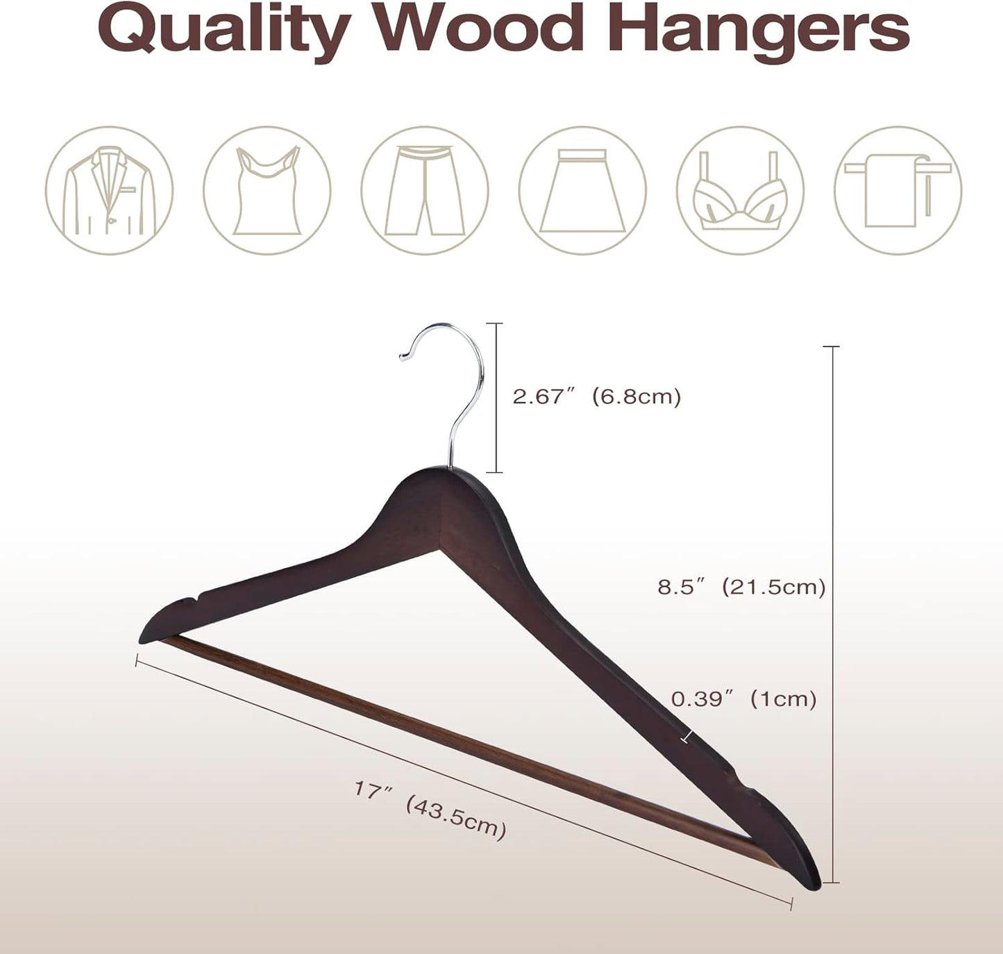 Premium 30 Pack Wooden Hangers - Elegant Smooth Finish with 360° Swivel Hook and Notches for Versatile Clothing Storage - Lightweight Walnut Wood for Coats, Suits, Dresses, and More