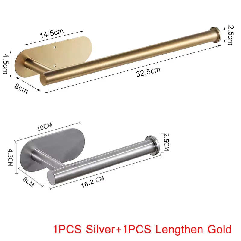 Toilet Paper Holder Easy-Install Bathroom Kitchen Paper Roll Holder No Punching Wall Mount Stainless Steel Toilet Paper Holder