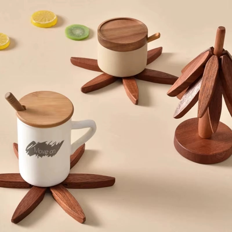 4PCS Trivets Wooden Trivets for Hot Dishes Insulation Pad Tree Shape Trivet Set Coaster for Teapot Hot Pots Halloween Christmas