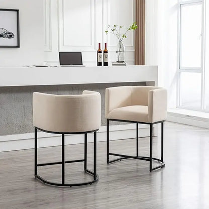 CHAIRUS 24" Counter Height Bar Stools, Modern Barrel Counter Stools with Backrest and Arms, Linen Fabric Bar Chairs with Black Metal Frames and Footrest,Upholstered Accent Bar Stools for Kitchen Island, Dining Room,Cream