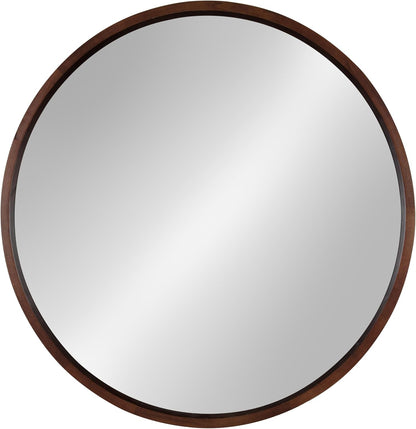 Elegant 30-Inch Hutton Round Walnut Decorative Wall Mirror - Perfect for Any Space