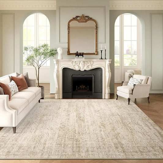 Art&Tuft Washable Area Rug Large Soft Rugs for Living Room Vintage Beige Carpet Area Rugs for Bedroom Dining Room Non-Slip Stain Resistant under Table Rug Available in Various Sizes