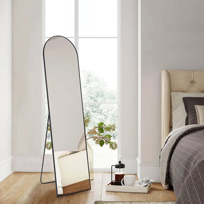 Full Length Black-Arched Floor Mirror with Stand Glassless Design for Bedroom or Living Room Aluminium Decor
