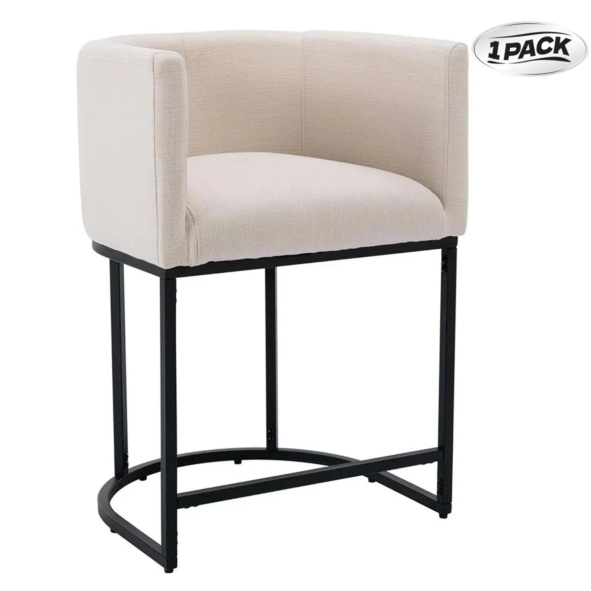 CHAIRUS 24" Counter Height Bar Stools, Modern Barrel Counter Stools with Backrest and Arms, Linen Fabric Bar Chairs with Black Metal Frames and Footrest,Upholstered Accent Bar Stools for Kitchen Island, Dining Room,Cream