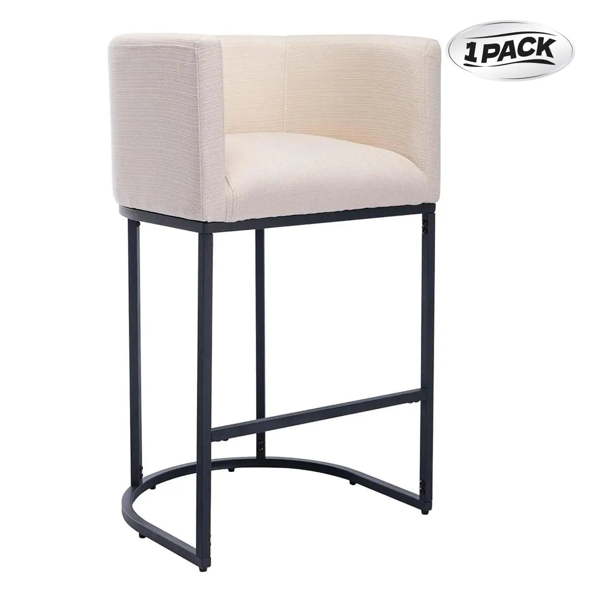CHAIRUS 24" Counter Height Bar Stools, Modern Barrel Counter Stools with Backrest and Arms, Linen Fabric Bar Chairs with Black Metal Frames and Footrest,Upholstered Accent Bar Stools for Kitchen Island, Dining Room,Cream