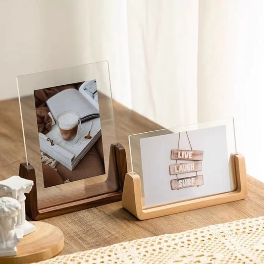 Elegant Walnut & Beech U-Shaped Acrylic Photo Frame - Perfect for Wedding Memories & Office Decor