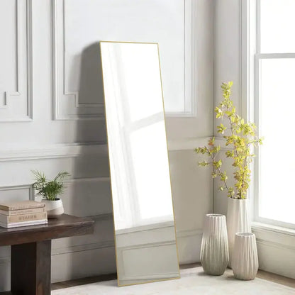 Full Length Black-Arched Floor Mirror with Stand Glassless Design for Bedroom or Living Room Aluminium Decor