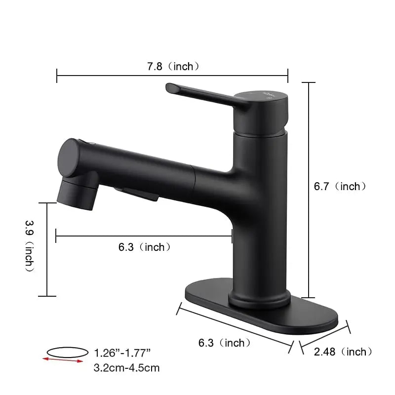 Bathroom Sink Faucet with Pull Out Sprayer Single Handle Modern Bathroom Basin Faucet Solid Brass Faucet for with Bathroom Sink Deck Plate 1 Hole with Cover Plat